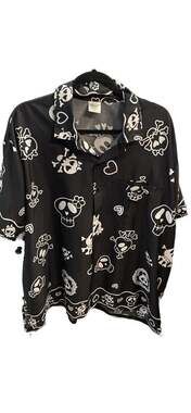 Happy Bay Men's XXL fun tribe Skull and Hearts Hawaiian Short Sleeve Button Down